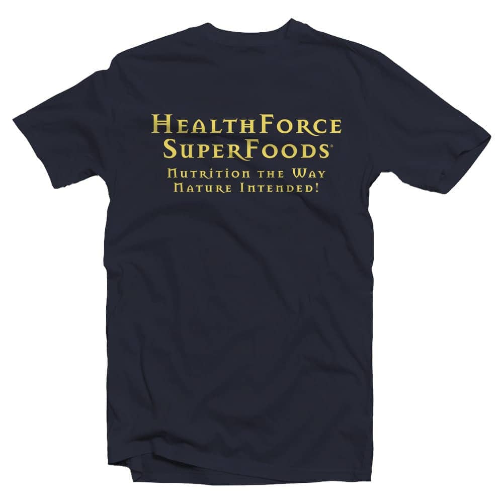 HealthForce SuperFoods Organic Cotton Tee Shirt Front Navy Blue
